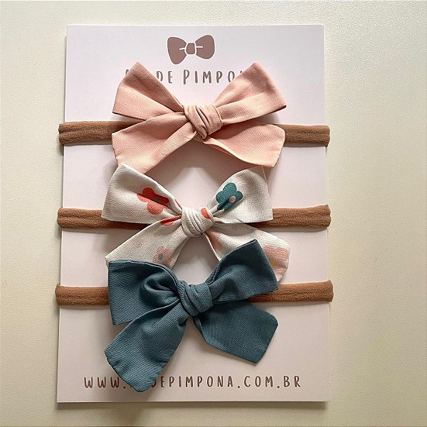 Kit Faixa de Bebê 100% Algodão - (M) Rosa, Azul e Floral