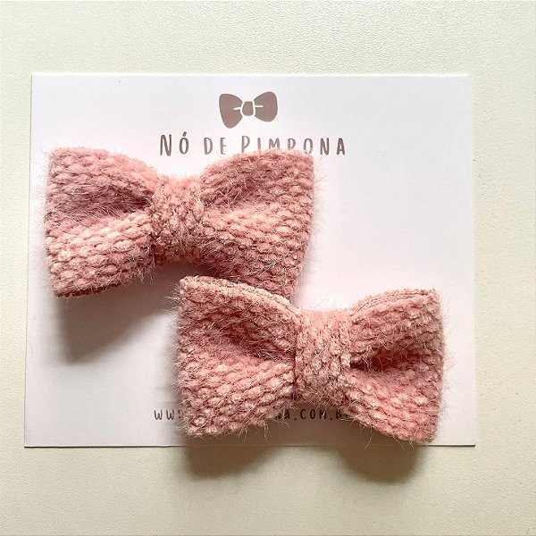 Dupla de Laço Veludinho de Pelinho Rosa