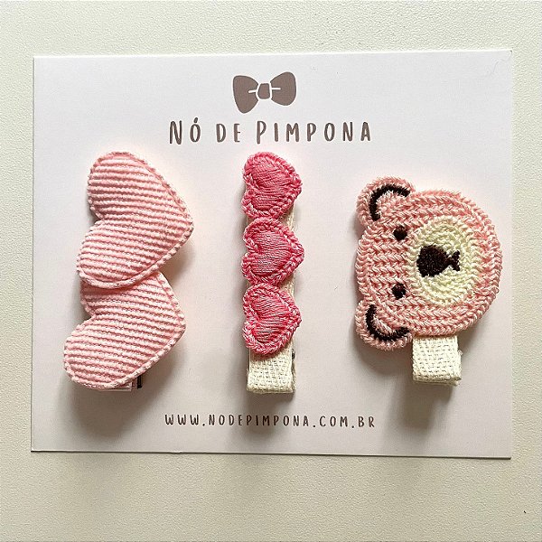 Kit de Presilhas Fofo - Corações e Urso