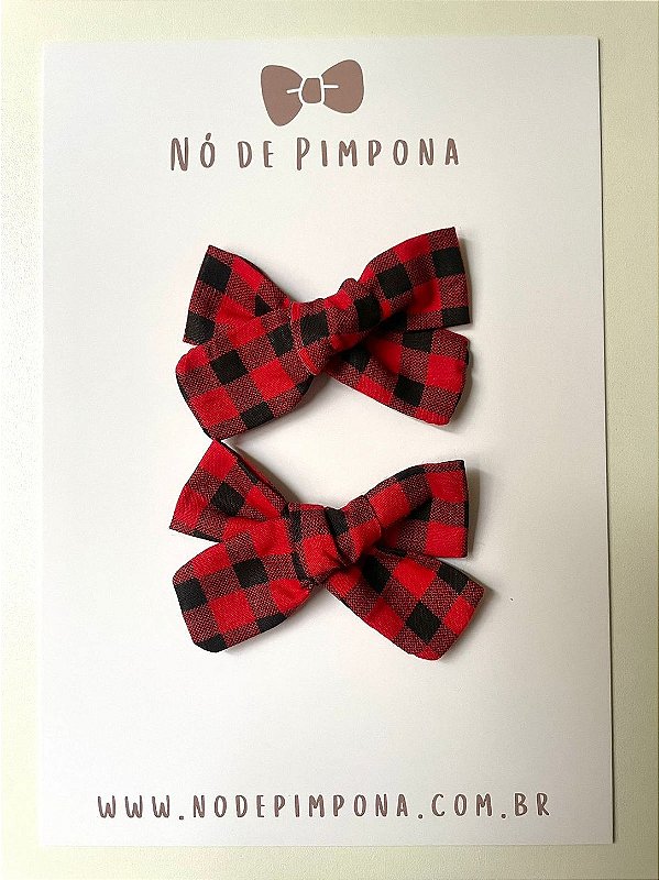Dupla de Laços de Tecido Xadrez Preto e Vermelho P ou M (Coleção Junina)