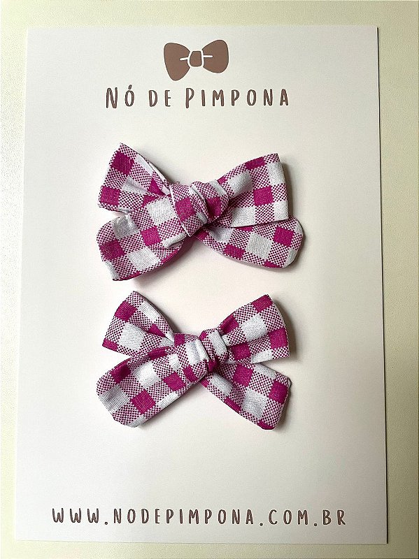 Dupla de Laços de Tecido Xadrez Rosa P ou M (Coleção Junina)