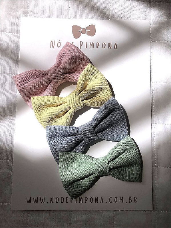 Kit de Laços de Linho G- Rosa, Amarelo, Azul e Verde