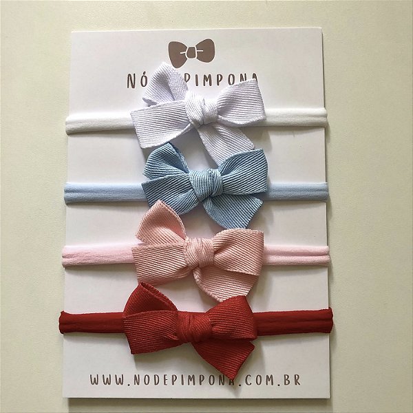 Kit de Faixa de Bebê Jeans - Vermelho, Rosa, Azul e Branco