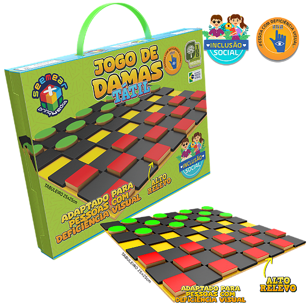 JOGO DE DAMA TÁTIL PARA DEFICÊNTES VISUAIS EM MDF