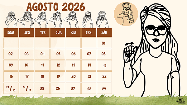 Calendário dos meses do ano 2026 em LIBRAS