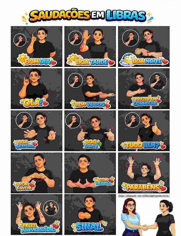 SAUDAÇÕES EM LIBRAS - CARTAZ AMPLIADO + SLIDE com personagens estilo Disney