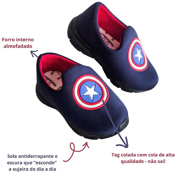 Tênis Sem cadarço - Calce fácil - Capitão América Bebê