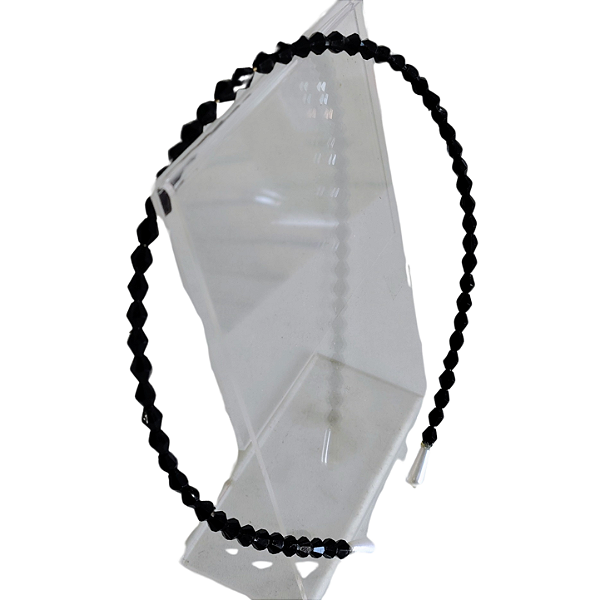 Tiara delicada preta com Miçangas Brilhantes – Feita à Mão