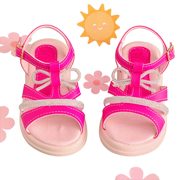Sandália Infantil Rosa com Laço e Brilho