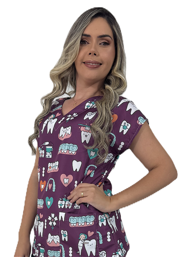 Blusa -pijama Cirúrgico Estampado - Scrub Slim - Odontologia