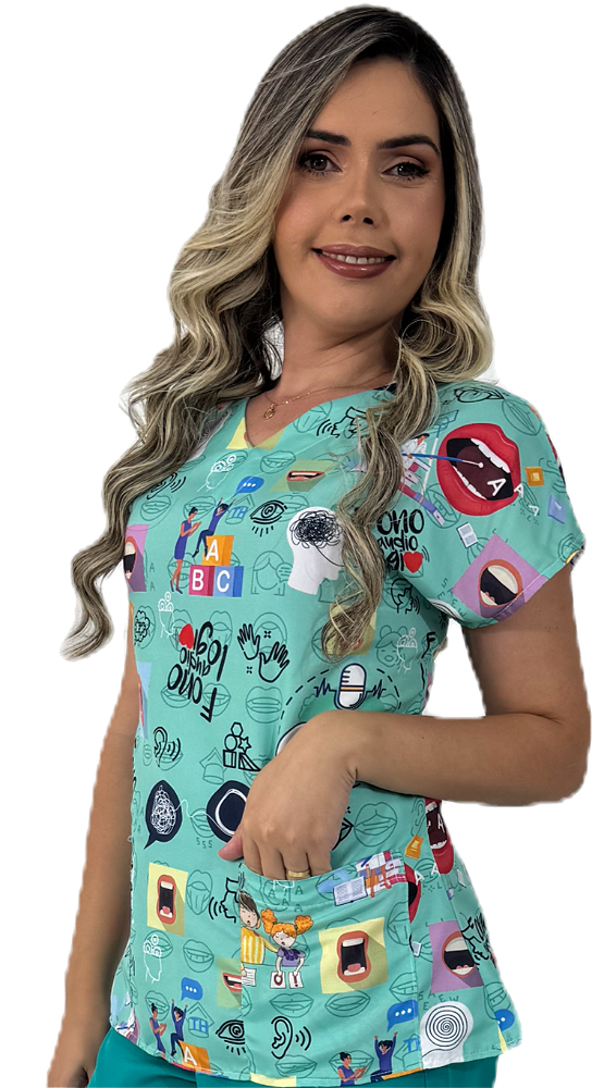 Blusa - Pijama Cirúrgico Estampado - Scrub - Fonoaudiologia