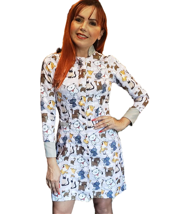 Jaleco Feminino Slim - Gabardine - Gola Padre - Veterinária