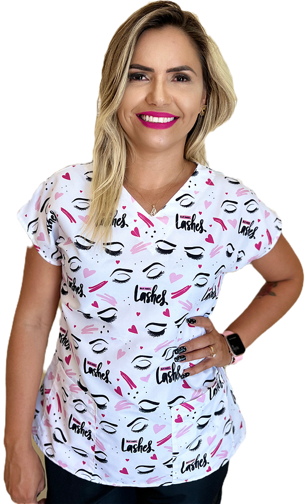 Blusa - Uniforme Estampado - Scrub Slim - Cílios