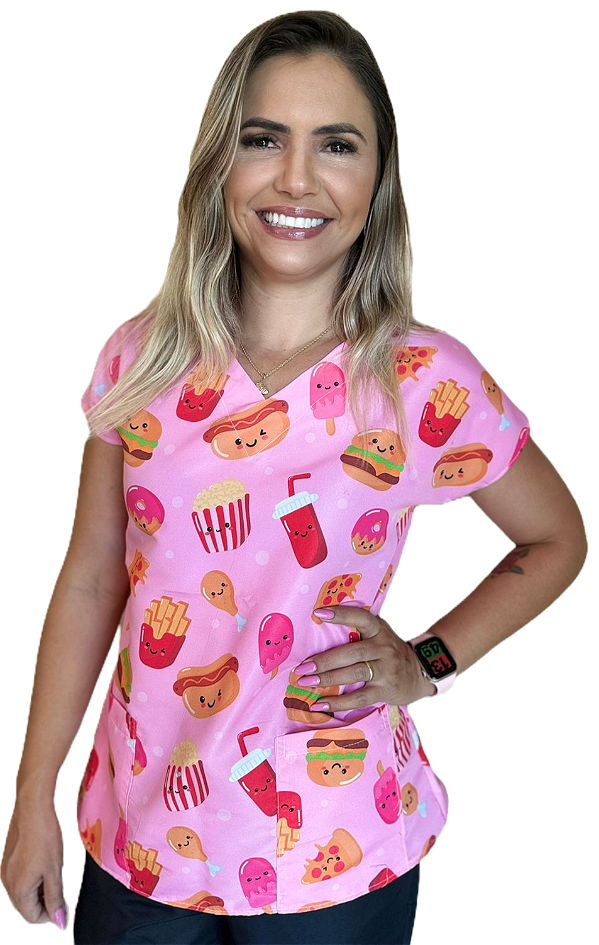Blusa Pijama Cirúrgico Estampado Scrub Slim Cupcake Nutrição
