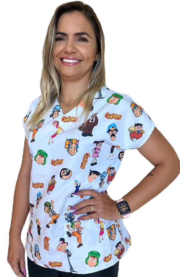 Blusa Pijama Cirúrgico Estampado Scrub Enfermagem Pediatria
