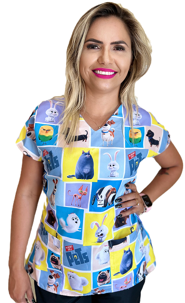 Blusa - Pijama Cirúrgico Estampado -Scrub - Pets - Bichinhos