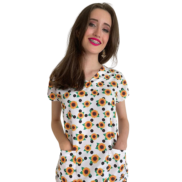 Blusa Pijama Cirúrgico Estampado -Scrub Slim- Girassol