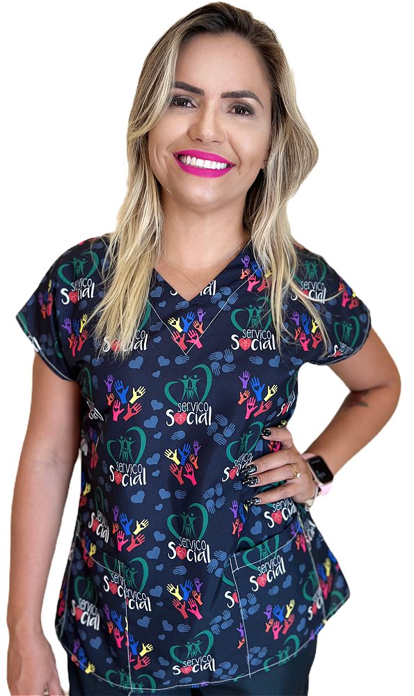 Blusa - Pijama Hospitalar Estampado -scrub - Serviço Social