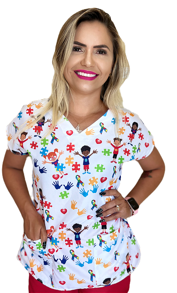 Blusa - Pijama Cirúrgico Estampado -Scrub - TEA - Autismo