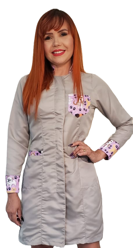 Jaleco Feminino Slim - Gabardine - Gola Padre - Veterinária