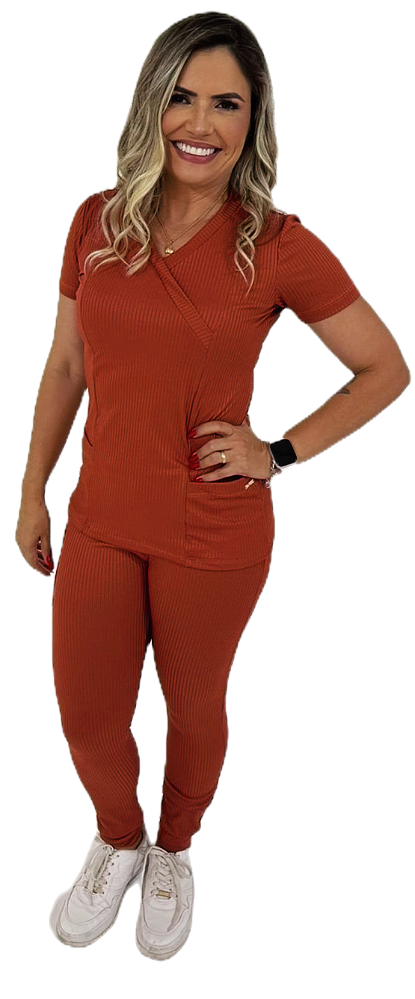 Scrub Hospitalar Pijama Cirúrgico Feminino Malha Canelada