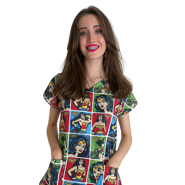 Blusa - Pijama Cirúrgico Estampado -scrub - Mulher Maravilha