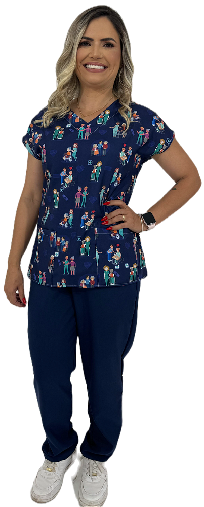 Scrub Pijama Cirurgico hospitalar Estampado Cuidador de Idosos