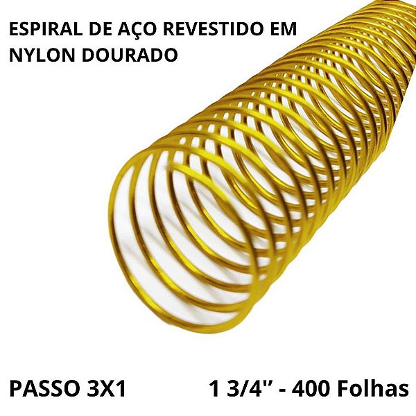 KIT C/03 - Espiral p/ Encadernação Aço Revestido em Nylon 1 3/4'' (400 folhas) Passo 3X1 - DOURADO