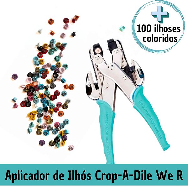 Aplicador de Ilhós Crop-A-Dile We R - Azul 1 + 100 ilhoses Coloridos