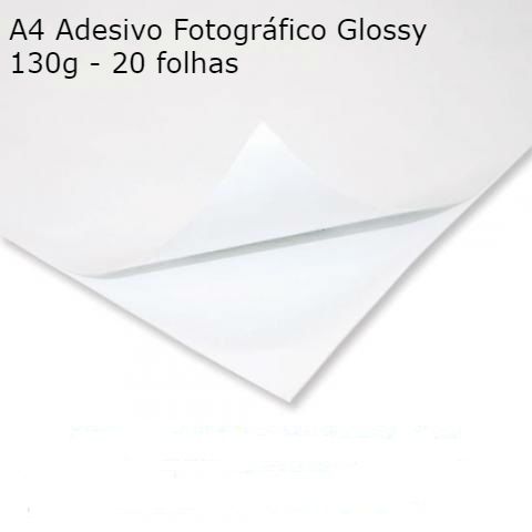 Papel A4 Adesivo Fotográfico Glossy /Jato de tinta - 130g - 20 folhas