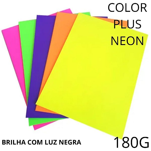 Kit Papel Fluorescente Neon A4 - 180g ( Luz Negra) - 5 folhas sortidas