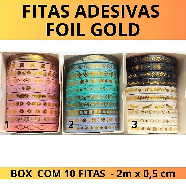 Fitas Adesivas Foil Gold Coloridas / Washi Paper - Box c/10 unidades