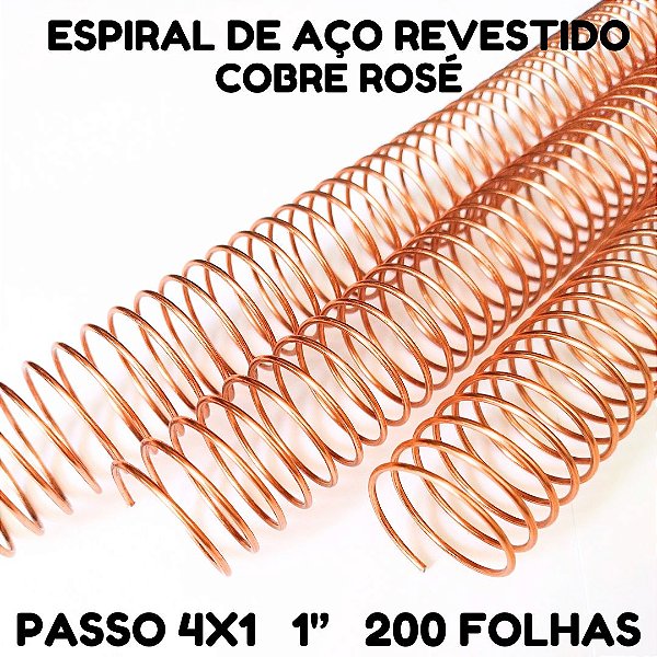 KIT C/03 - Espiral de Aço p/ Encadernação Revestido em Nylon 1/1'' (200 fls) Passo 4X1 - COBRE ROSE
