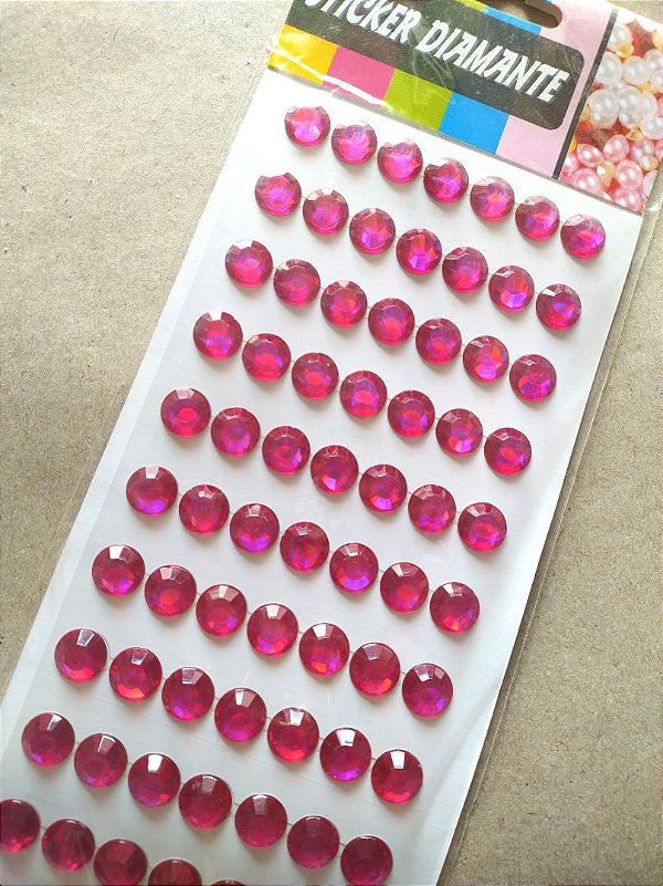 Cartela de Adesivos Strass PINK 12mm para Personalizar Lembrancinhas, Agendas