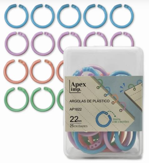Kit c/ 25 Argolas 22mm Cores Sortidas para Encadernação