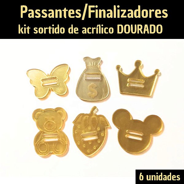 Passantes/ Finalizadores Acrílico Espelhado para Agendas - 6 modelos/unidades DOURADO