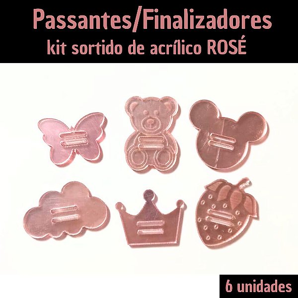 Passantes/ Finalizadores Acrílico Espelhado para Agendas - 6 modelos/unidades ROSÉ