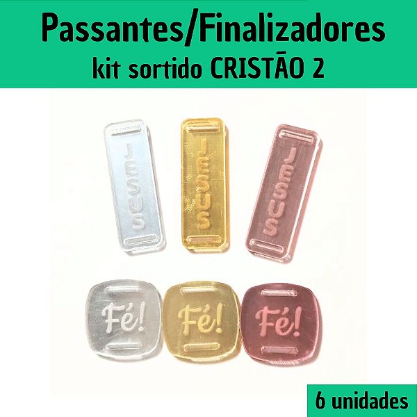 Kit Sortido c/ 06 Passantes/ Finalizadores em Acrílico Espelhado - Tema Cristão 2 - 6 unidades