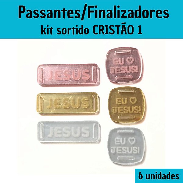 Kit Sortido c/ 06 Passantes/ Finalizadores em Acrílico Espelhado - Tema Cristão 1 - 6 unidades