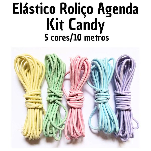 Elástico Roliço para Agenda - Kit Candy 5 cores - 10 metros
