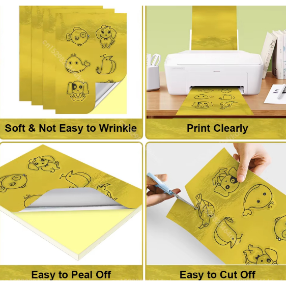 Filme Adesivo Vinil à prova d'água Dourado Glossy A4 - 2 folhas