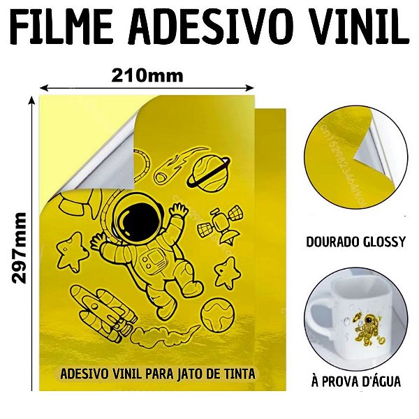 Filme Adesivo Vinil à prova d'água Dourado Glossy A4 - 2 folhas