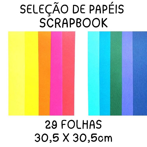 Papel Scrapbook COLORIDOS DIVERSOS 180g - 30,5 x 30,5cm - 29 folhas