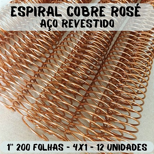Espiral de Aço p/ Encadernação Revestido em Nylon Cobre Rosé  1/1'' (200 fls) Passo 4X1 - 12 unidades