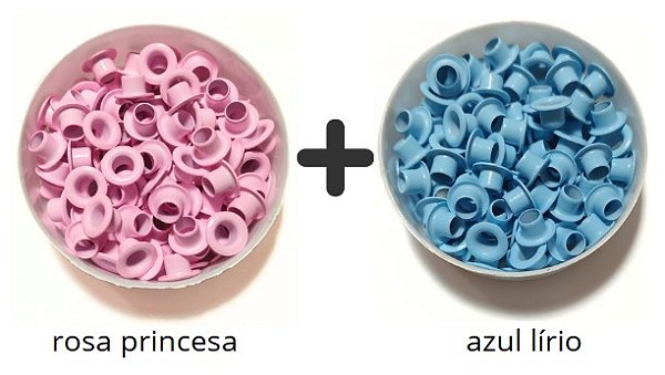 Kit Ilhós Nº54 em Alumínio 200 Unidades Para Customização Papel e Costura Criativa Rosa princesa + Azul Lírio