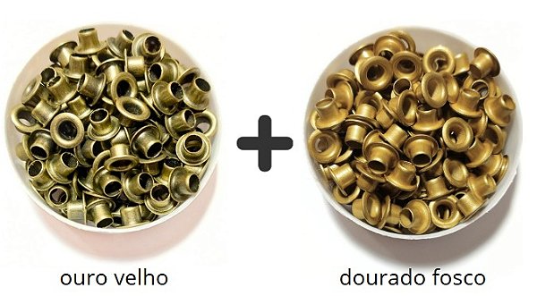 Kit Ilhós Nº54 em Alumínio 200 Unidades Para Customização Papel e Costura Criativa Ouro velho + Dourado fosco