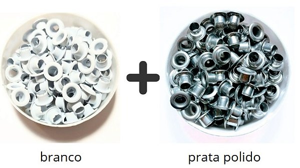 Kit Ilhós Nº54 em Alumínio 200 Unidades Para Customização Papel e Costura Criativa Branco + prata polido