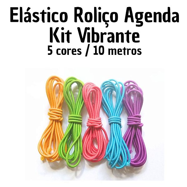 Elástico Roliço para Agenda - Kit Vibrante 5 cores - 10 metros