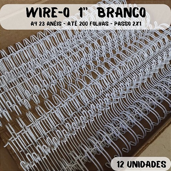 Wire-o para Encadernação A4 Branco 1'' - 200 folhas (passo 2x1) 12 unidades
