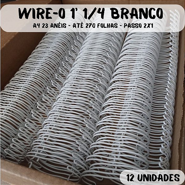 Wire-o para Encadernação A4 Branco 1 1/4 - 270 folhas (passo 2x1) 12 unidades